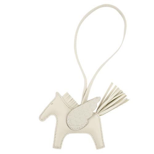 Hermes 愛馬仕 Rodeo PM小羊皮拼接鱷魚皮限量小飛馬吊飾(小/白)