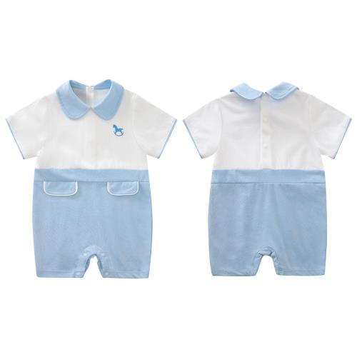 Colorland-棉質短袖包屁衣 寶寶連身衣 小木馬款嬰兒服