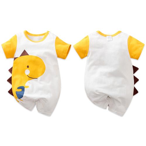 Colorland-棉質短袖包屁衣 寶寶連身衣 黃袖恐龍款嬰兒服