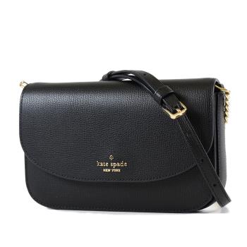 KATE SPADE Kristi 挺版荔枝紋翻蓋斜背小包-黑色