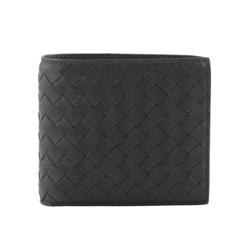 BOTTEGA VENETA 小牛皮編織零錢袋對開短夾(咖啡色)