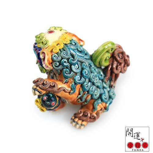 台湾 交趾焼 駿馬 開運 招運 幸運 置物 永誠精品尋寶地NO.7682 台灣交趾陶麒麟踩四寶祥瑞麒麟