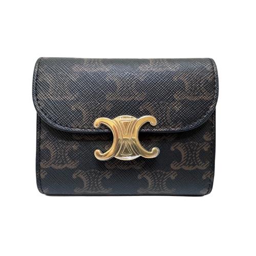    【CELINE】經典LOGO TRIOMPHE帆布小牛皮短夾 (棕褐色/黃褐色) /10D782CQH 04LU