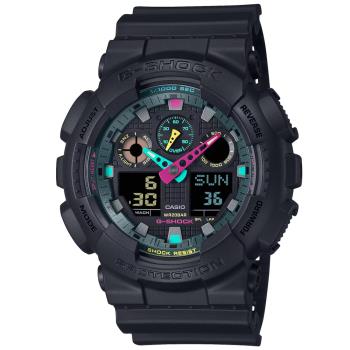 CASIO G-SHOCK 螢光色彩 虛擬世界雙顯腕錶 GA-100MF-1A