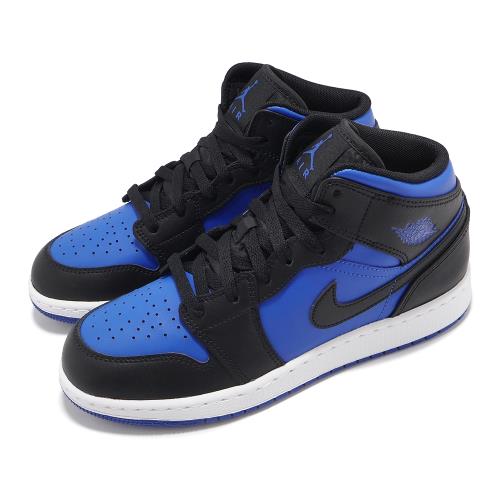 Nike 休閒鞋Air Jordan 1 Mid GS Royal Blue 大童女鞋黑藍AJ1 DQ8423