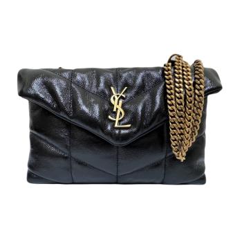 【SAINT LAURENT】 PUFFER絎縫 金釦亮面粒面皮革TOY 單肩包/斜揹包 ( 黑色 )/759337AAC9A 1000