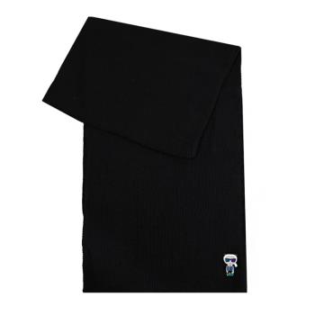 KARL LAGERFELD 卡爾 老佛爺徽章針織保暖長圍巾.黑