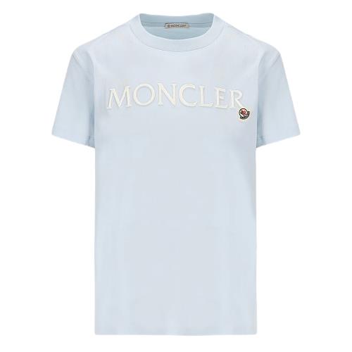 【MONCLER】女款 胸前刺繡英文名&amp;品牌LOGO 短袖T恤-淺藍色 (XS號、S號、M號、L號) 093 8C000 06829HP/70S
