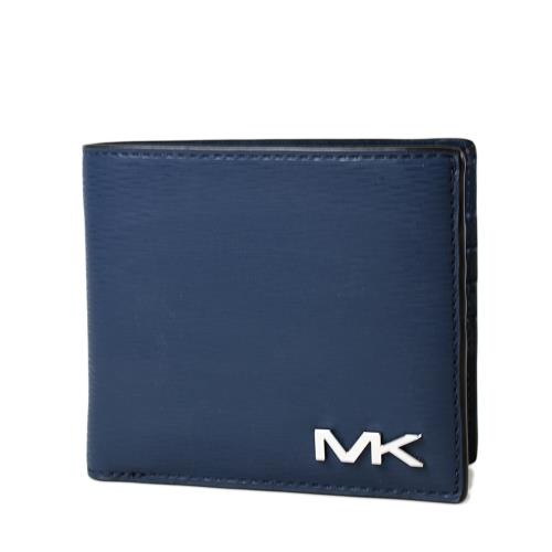 MICHAEL KORS 男款 金屬鏤空LOGO水波紋八卡短夾-藍色