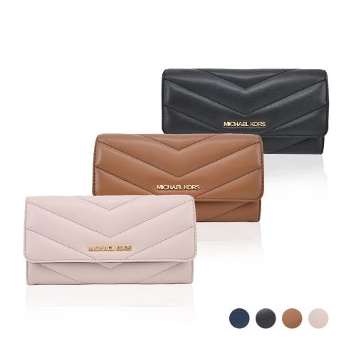 MICHAEL KORS JET SET衍縫山形紋小香風翻蓋長夾-多色選