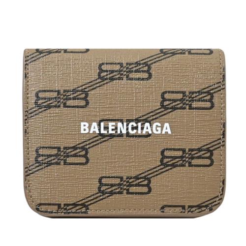 BALENCIAGA 巴黎世家 594216 品牌LOGO扣式零錢中短夾.淺棕