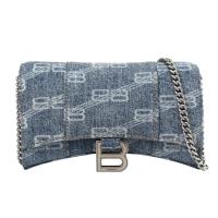 BALENCIAGA 巴黎世家 656050 Hourglass 品牌緹花布斜背鍊包.藍