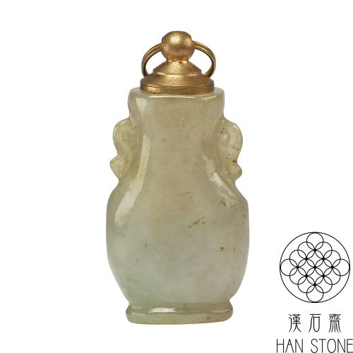 【漢石齋】天然翡翠A貨 銅蓋雲耳鼻煙壺 冰糯種(23*47*13mm)