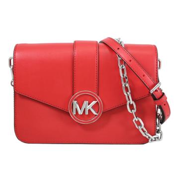 MICHAEL KORS CARMEN 金屬LOGO皮革翻蓋鏈帶兩用包.紅