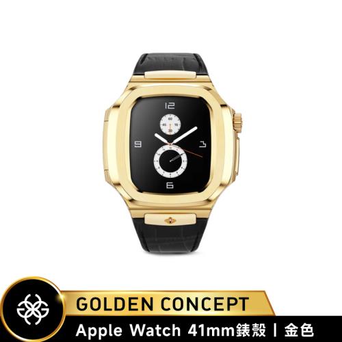 【Golden Concept】Apple Watch 41mm錶殼 金錶框 黑皮革錶帶 WC-ROL41-G