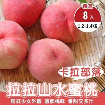 果物樂園-卡拉部落拉拉山水蜜桃2盒(8入_1.2-1.4kg/盒)