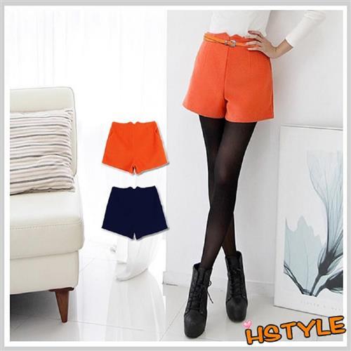短褲 高腰抓褶毛呢休閒短褲GD2457-創翊韓都