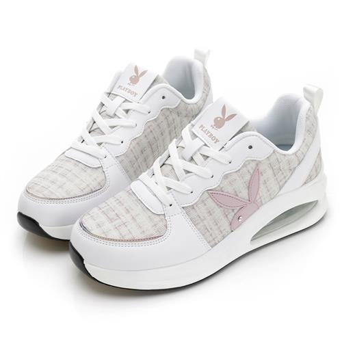 【PLAYBOY】 英倫時尚抗震增高氣墊鞋-PY0057白粉