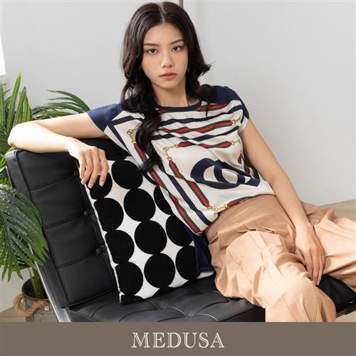 現貨【MEDUSA 曼度莎】台灣製 雙圈雪紡拼接長版上衣（M-2L）｜女上衣 雪紡上衣 長版上衣