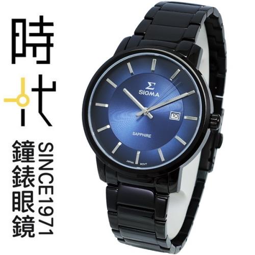 【SIGMA】簡約時尚 藍寶石鏡面黑鋼男錶 1122M-B3 藍/黑鋼 40mm 平價實惠的好選擇