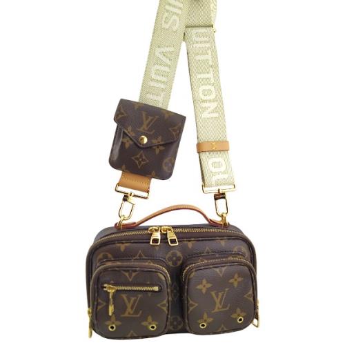 九成新- LV 經典字紋帆布肩背斜背兩用UTILITY 雙口袋包