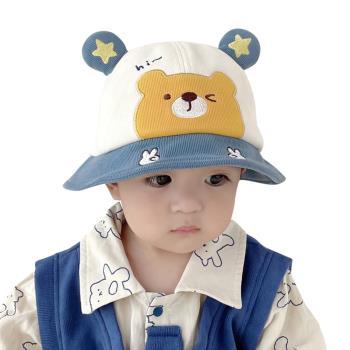 Colorland-兒童帽子 刺繡小熊寶寶遮陽帽 漁夫帽 兒童防曬帽 盆帽