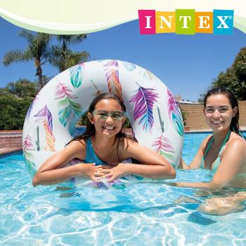 INTEX 熱帶風格雙握把充氣泳圈-直徑97cm 3款可選 適9歲以上 (58263)