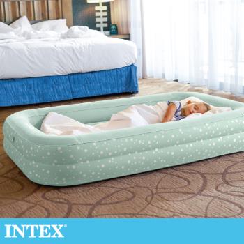 INTEX 安全防滾落兒童植絨充氣床-附手壓幫浦(66810NP)