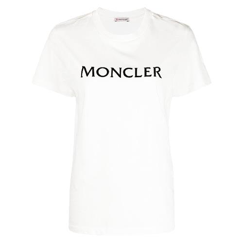 【MONCLER】女款 左臂品牌LOGO 胸前文字短袖T恤-白色 (2號USA-M) 8C00012829HP033