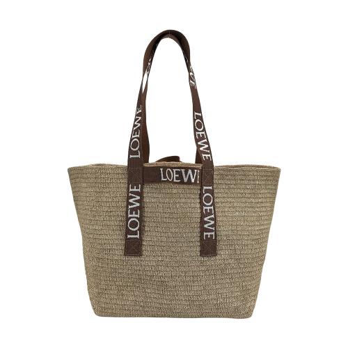 Loewe 織帶品牌logo提把草編托特包(棕)