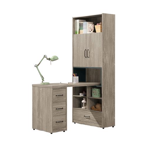 Boden-凱德4尺L型書櫃+工作書桌組合(F款-2.7尺二門單抽書櫃+4尺三抽書桌)