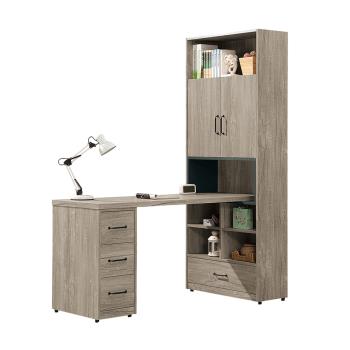 Boden-凱德5尺L型書櫃+工作書桌組合(D款-2.7尺二門單抽書櫃+5尺三抽書桌)