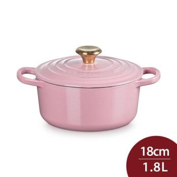 Le Creuset 典藏圓形鑄鐵鍋 湯鍋 燉鍋 炒鍋 18cm 1.8L 薔薇 金頭 法國製