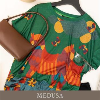現貨【MEDUSA 曼度莎】台灣製 色塊木馬綠色針織上衣（M-2L）｜女上衣 女休閒上衣 短袖上衣