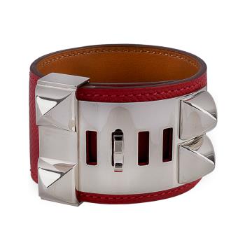 二手商品9.7成新 HERMES EPSOM皮 鉚釘銀釦CDC手環 (S)(紅色)