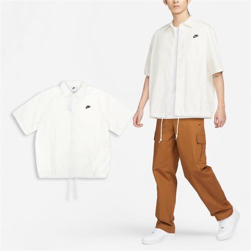 Nike 短袖 Club Oxford Button-Down 男款 象牙白 黑 寬鬆 抽繩 襯衫 FN3903-133