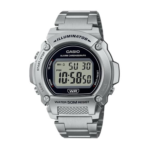 【CASIO 卡西歐】運動潮流 電子錶 不鏽鋼錶帶 防水50米 LED照明 W-219H (W-219HD-1A)