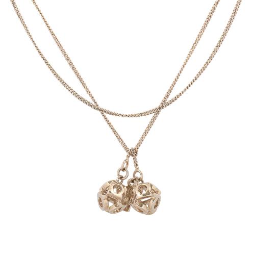 二手商品9.5成新_Salvatore Ferragamo Logo 立體雙球非閉口掛式項鍊(銀色)