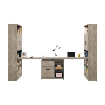 Boden-凱德10尺工業風多功能伸縮書櫃+雙人書桌/書櫃型工作桌組合(F款)