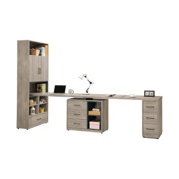 Boden-凱德10尺工業風多功能伸縮書櫃+雙人書桌/書櫃型工作桌組合(E款)