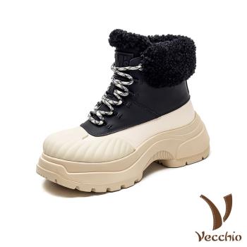 【VECCHIO】真皮機能雪靴/真皮頭層牛皮防踢護趾保暖機能輕量雪靴 女鞋 黑