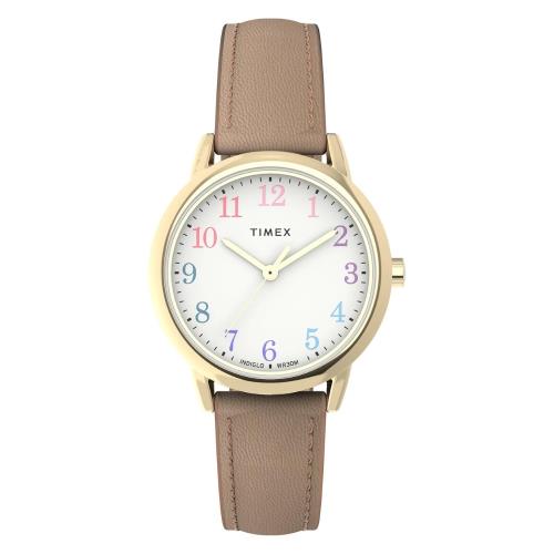 【TIMEX】天美時 Easy Reader 30毫米金色錶殼 環保永續錶帶手錶(白x裸膚TXTW2W32400)
