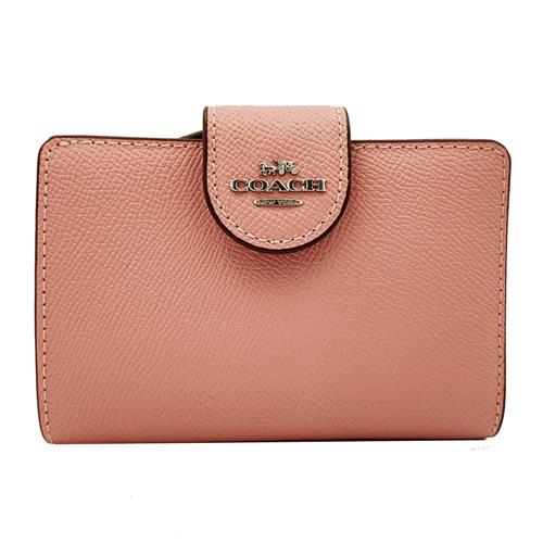 【COACH】優質福利品素面牛皮鈔票零錢袋中夾(粉)