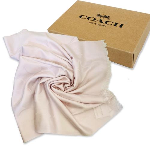 【COACH】C LOGO羊毛混桑蠶絲巾圍巾禮盒(珍珠粉)