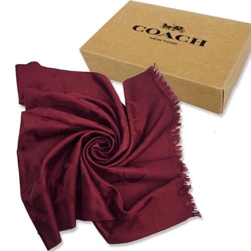 【COACH】C LOGO羊毛混桑蠶絲巾圍巾禮盒(深紅)
