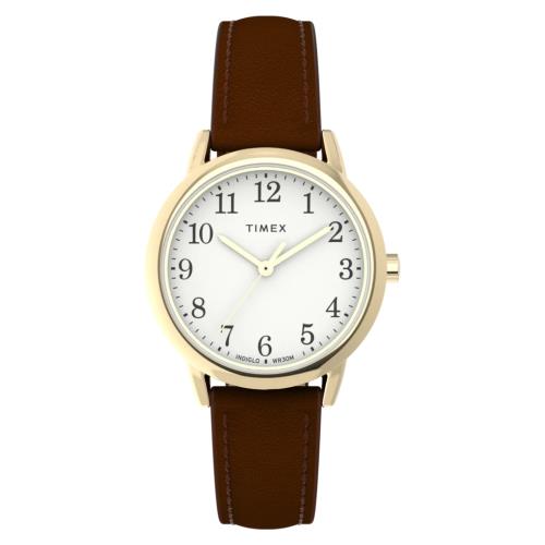 【TIMEX】天美時 Easy Reader 30毫米金色錶殼 環保永續錶帶手錶(白x咖啡TXTW2W32600)