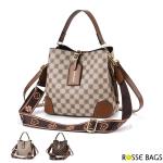 【Rosse Bags】經典歐美系時尚印花格紋撞色肩背手提包(現+預 棕色／米色)