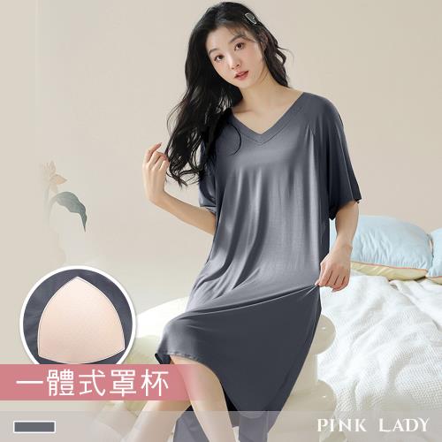 【PINK LADY】罩杯式 超柔軟莫代爾棉 幽秘夜空 V領短袖女睡裙 居家服(胸襯墊/免穿內衣/BRATOP/連身睡衣/涼爽好感) 11764