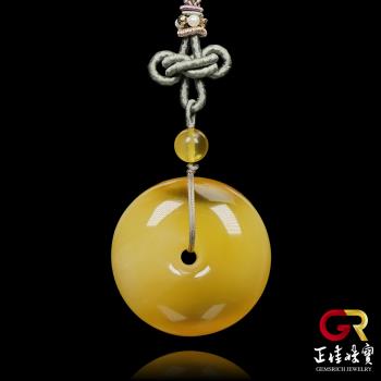 【正佳珠寶】蜜蠟琥珀 頂級金絞蜜平安扣 31.4mm 蜜蠟琥珀吊墜｜可調式棉繩