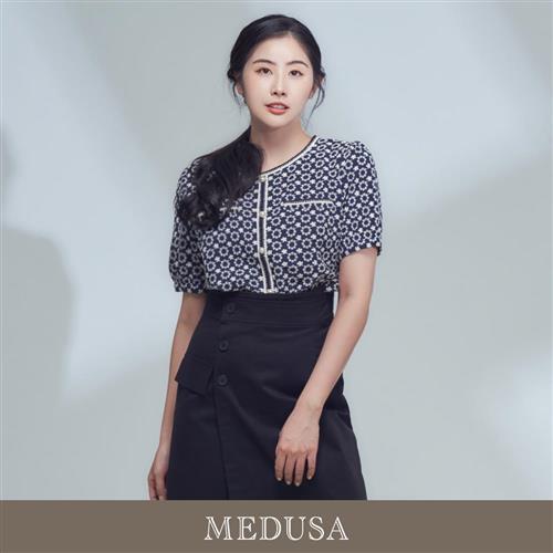 現貨【MEDUSA 曼度莎】藍色刺繡小白花上衣（M-XL）｜女短袖上衣 休閒上衣